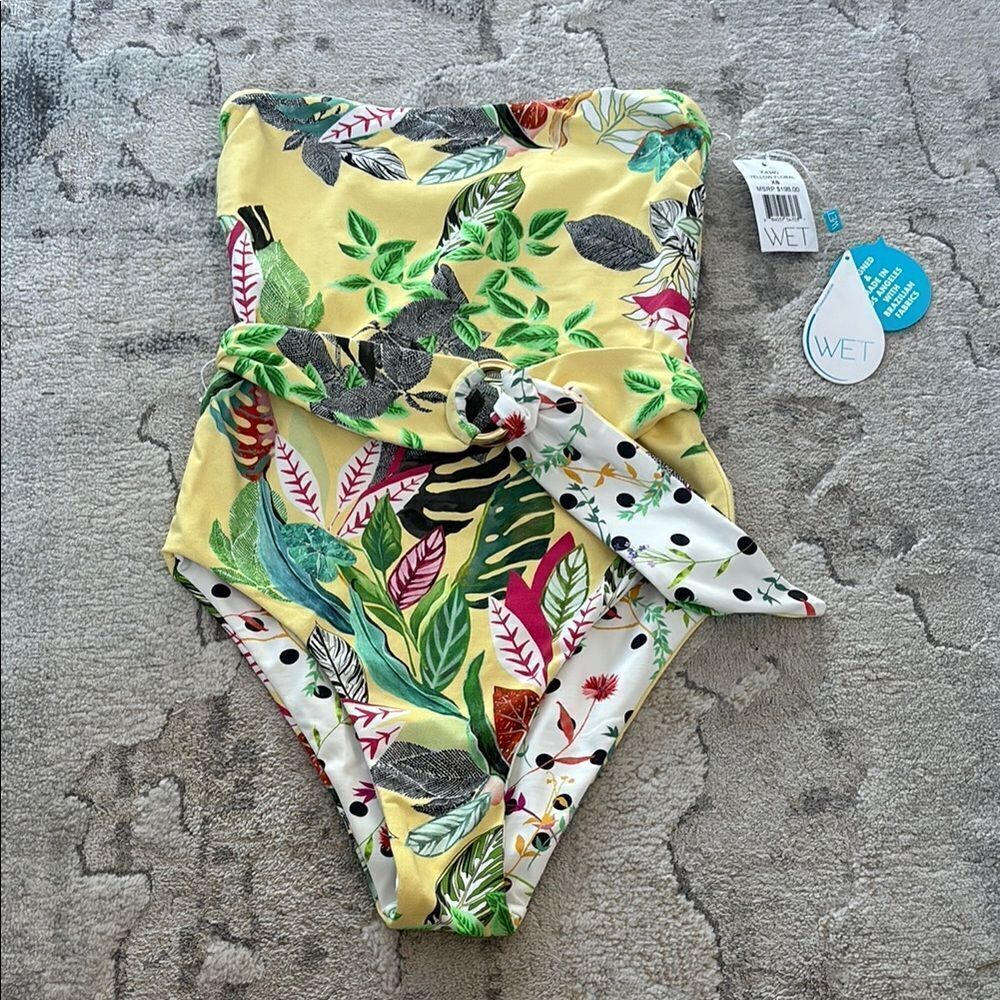 Reversible Vibrant Yellow and Green Tropical One-Piece Swimsuit